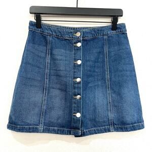 H&M Divided Medium Wash Button Front Denim Blue Jean Mini Skirt - Size 10